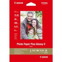 Canon PP-201 Glossy II Photo Paper pack, red cover with family photo, 5x7 inches, 20 sheets.