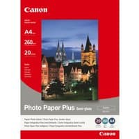 Canon SG-201 Semi-Gloss Photo Paper Plus A4, 20 sheets, red packaging with night cityscape image.