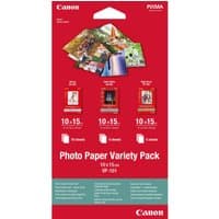 Canon VP-101 Photo Paper Variety Pack, red packaging, 4x6” size, 20 sheets, images of printed photos on front.
