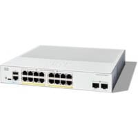 White Cisco Catalyst 1200-16P-2G Smart Switch, 16 GE ports, PoE, 2 SFP slots, compact rectangular design.