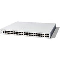 Cisco Catalyst 1200-48T-4G Smart Switch, 48 GE ports, 4 SFP slots, sleek white design, compact rectangular shape.