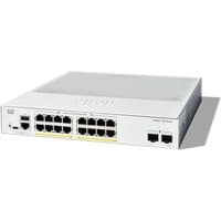 White Cisco Catalyst switch with 16 GE ports, full PoE, 2 SFP slots, compact design, and Cisco logo on top.