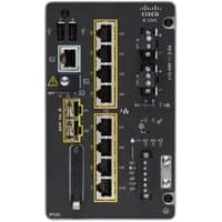 Black Cisco Catalyst IE-3300-8T2S-E network switch with 8 Ethernet ports, 2 SFP slots, and LED indicators.