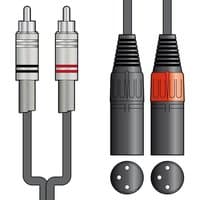 Black and silver audio lead, 6m, with 2 RCA male plugs and 2 XLR male connectors, red and black accents.