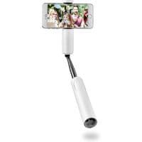 White CliqueFie GlitterSelfieStickMaxWHT with extendable handle and smartphone holder, sleek design.