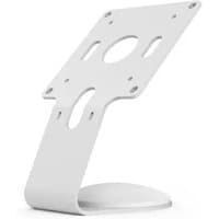 White Compulocks VESA stand with 45-degree fixed angle, flat base, and multiple mounting holes for counter or wall use.