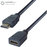 Black 2m HDMI V2.0 extension cable with gold connectors, male to female, by connektgear.