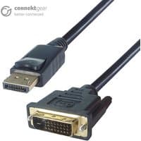 Black connektgear 3m DisplayPort to DVI-D cable with gold male connectors, featuring durable black casing.