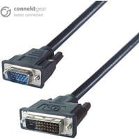 Black connektgear 3m VGA to DVI-I cable, male to male, with blue VGA and black DVI-I connectors, 24+5 analogue pins.
