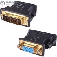 Black and gold connektgear DVI-I to VGA adapter, male 24+5 pin to female blue VGA port.