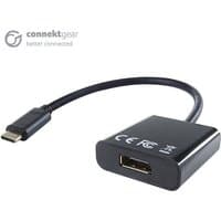Black connektgear USB 3.1 Type C to DP 4K Adapter with short cable, male Type C and female DP port, compact design.