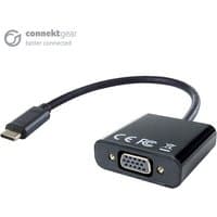 Black connektgear USB 3.1 Type C to VGA adapter with a short cable and VGA port, Thunderbolt and DP compatible.