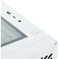 White Cooler Master Elite 502 Midi Tower with mesh top panel, USB ports, and hexagonal power button.