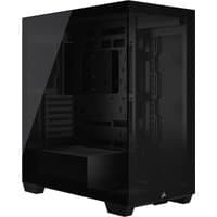 Black Corsair 3500X Midi Tower with tempered glass side panel and sleek minimalist design.