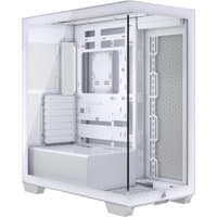White Corsair 3500X Midi Tower case with tempered glass side panel and ventilated front mesh.