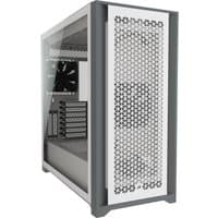 White Corsair 5000D AIRFLOW Midi Tower with mesh front panel, tempered glass side, and multiple fan mounts.