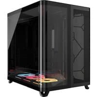 Black Corsair AIR 5400 LX-R RGB iCUE LINK Midi Tower with tempered glass panels and RGB lighting accents.