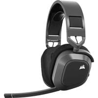 Black Corsair wireless gaming headset with headband, cushioned ear cups, and adjustable microphone.