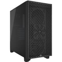 Black Corsair Midi Tower computer case with mesh front panel and tempered glass side.