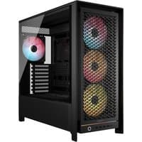 Black Corsair FRAME 5000D RS ARGB Midi Tower with tempered glass panel and three front RGB fans.