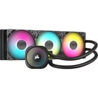 Black Corsair Nautilus 360 RS ARGB air cooler with three multicolor LED fans and sleek tubing.