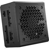 Black Corsair RM750e power supply unit with honeycomb grille and modular cable ports.
