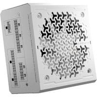 White Corsair RM850e power supply unit with honeycomb vent design and modular cable ports.