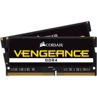 Corsair Vengeance DDR4 memory module, 32 GB, black with yellow logo, gold connectors, 2 x 16 GB sticks.
