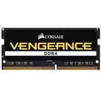 Black Corsair Vengeance DDR4 memory module with gold contacts and bold yellow branding.