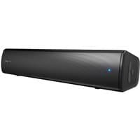 Black Creative Labs Stage Air V2 soundbar with sleek design, wireless connectivity, and LED indicator light.