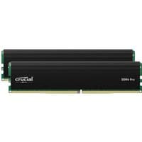 Black Crucial Pro DDR4 memory module, 32 GB, 2 x 16 GB, 288-pin DIMM, sleek design with white logo.