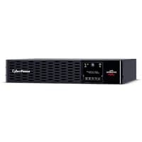 Black CyberPower PR2200ERTXL2U UPS with vented front panel, LCD display, and control buttons on the right side.