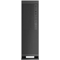 Black CyberPower mini PC tower with vertical vents, front USB ports, power button, and compact design.