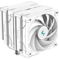 White DeepCool AK620 WH processor air cooler with dual 12 cm fans and sleek heat sink design.