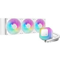 White DeepCool LE360 WH V2 liquid cooler with three RGB fans and square pump head.