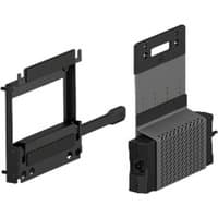 Black Dell VESA mount and adapter bracket with perforated panel and adjustable arm for OptiPlex Micro and Thin Client.