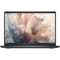 Black Dell Pro 14 laptop with thin bezels, displaying abstract art on screen.