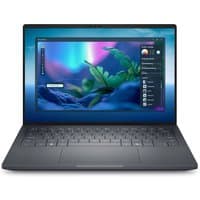 Grey Dell laptop with 14" Full HD+ display, black keyboard, slim design, running Windows 11 Pro.