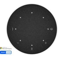 Black circular Dell SL525 speakerphone with touch controls and icons for call, volume, and microphone.