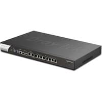 Black DrayTek wired router with multiple Ethernet ports and sleek rectangular design.