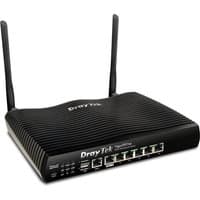 Black DrayTek Vigor 2927ax wireless router with dual antennas, Gigabit Ethernet ports, and wave-like textured surface.