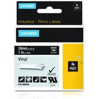 Dymo 1805432 white on black vinyl ribbon, 24mm x 5.5m, for Rhino 6-24, in branded packaging with product details.