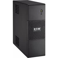 Black Eaton 5S700IBS UPS with vented front panel, power button, and six AC outlets on the rear.