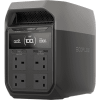 EcoFlow DELTA 3 Series power station, dark gray, with LCD display, multiple outlets, and USB ports.