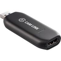 Black Elgato Cam Link 4K video capture device with USB 3.2 connector and HDMI input port.