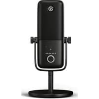 Black Elgato Wave 3 table microphone with sleek rectangular design, adjustable stand, and front control dial.