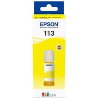 Yellow Epson 113 ink bottle, 70ml, with white cap in branded packaging for Epson ET-515, 6K page yield.