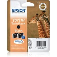 Epson Giraffe Twinpack Black T0711H ink cartridges with DURABrite Ultra logo, giraffe image on packaging.