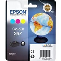 Epson Globe Singlepack Colour 267 ink cartridge packaging with globe image and color dots on front.