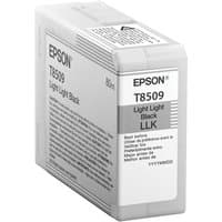 Epson Singlepack T850900 ink cartridge, light light black, rectangular with label and barcode.